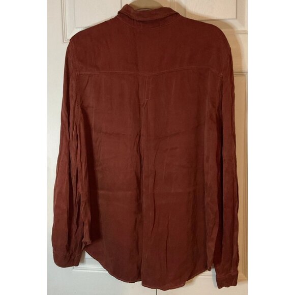 Bella Dahl Rust Red Brown Silky Button Down Long Sleeve Fall Top Blouse Size XL - Picture 4 of 4